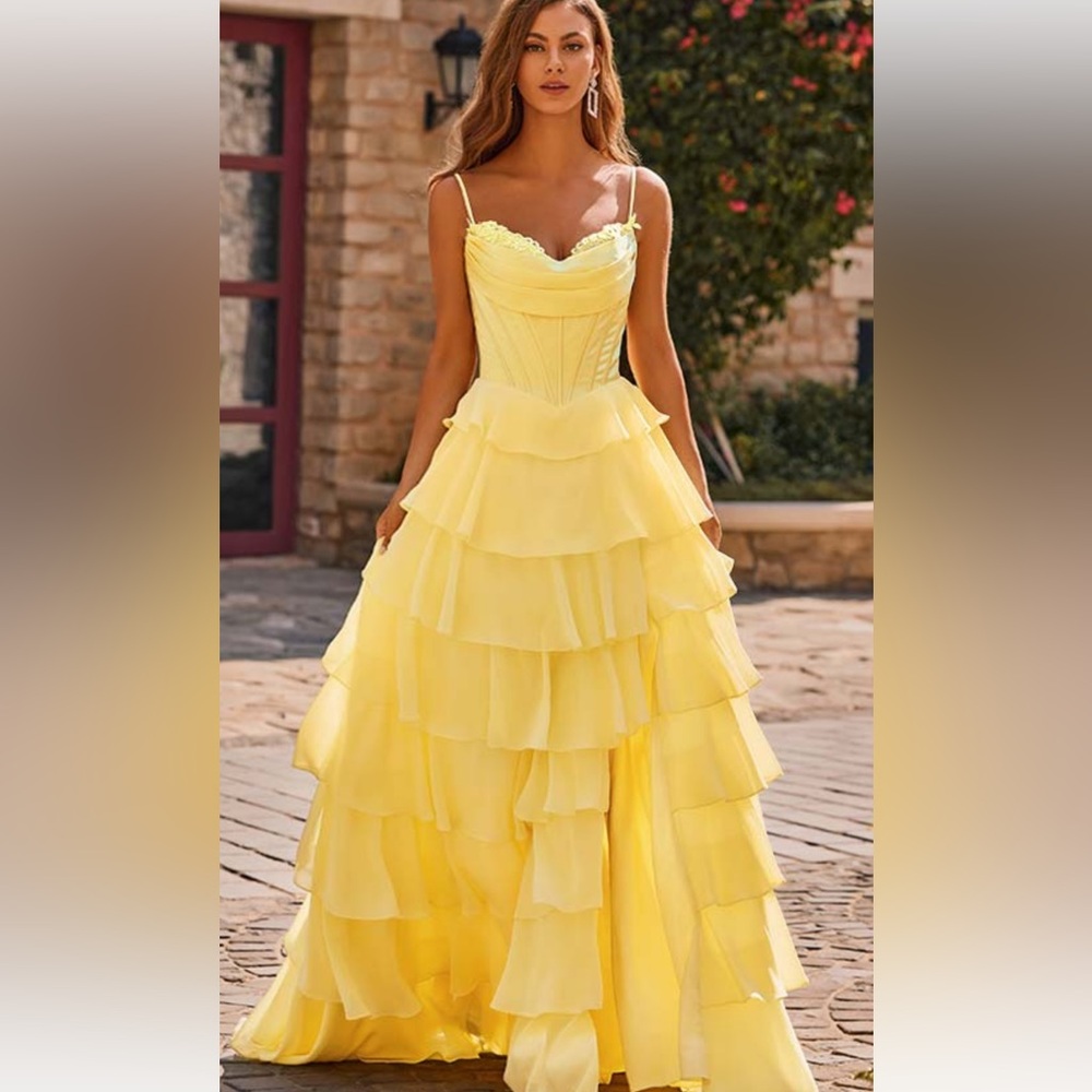 Elegant Yellow Layered Dress